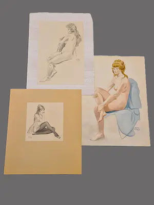 Pieter Pouwels - 3 jaren 60 (aquarel en 2 tekeningen) vrouwelijk naakt - gesigneerd kopen? Bied vanaf 55!