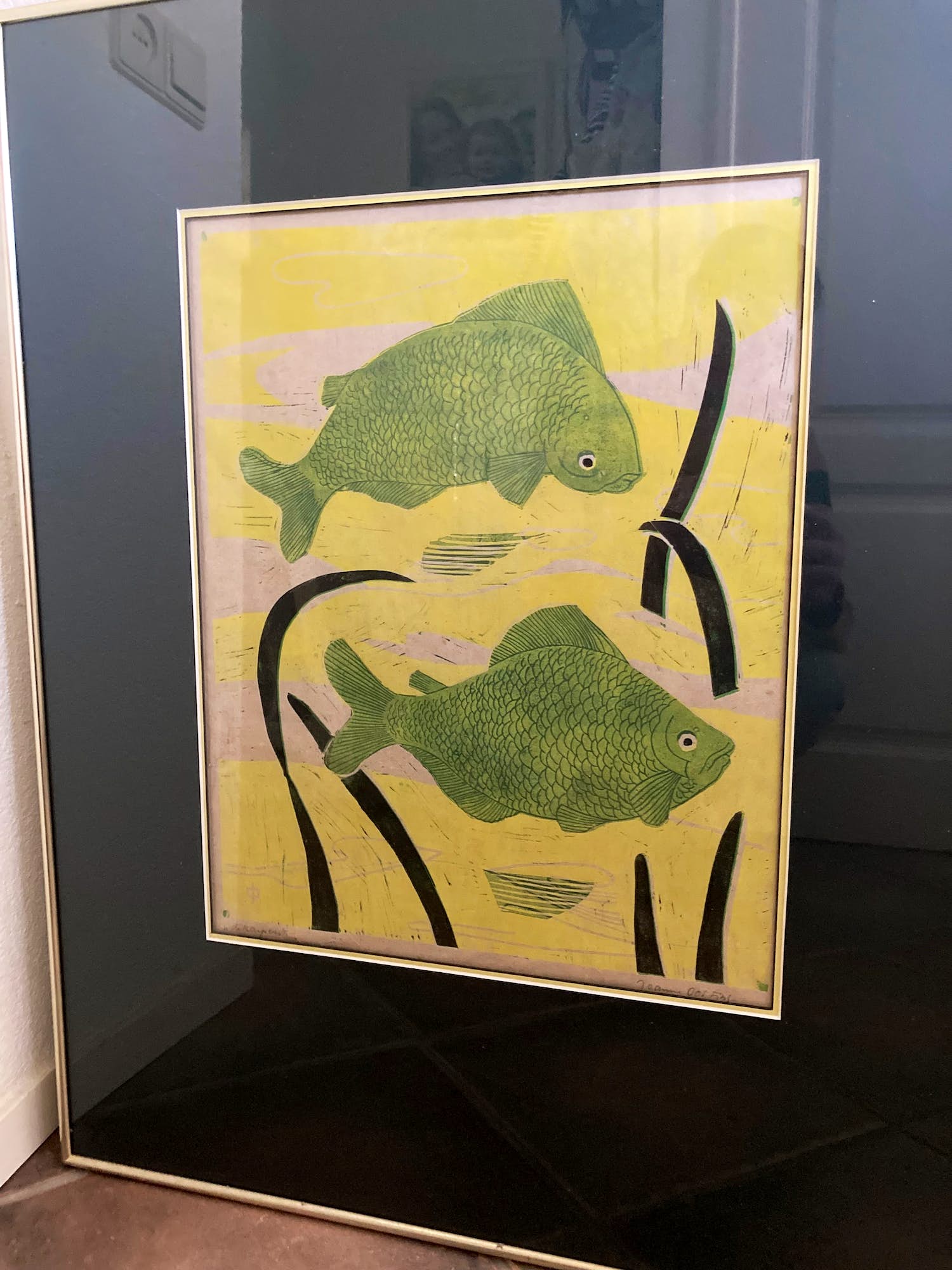 Jeanne Bieruma Oosting - prachtige Linosnede "de Karpers" verkocht voor € 350!