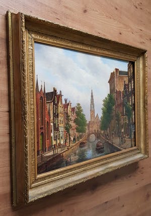 Oene Romkes de Jongh - zicht op Groenburgwal en Zuiderkerk te Amsterdam. kopen? Bied vanaf 1995!