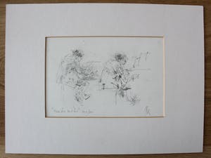 Piet Klaasse - 2 tekeningen op 1 vel: tekenende man + pianospeler kopen? Bied vanaf 55!