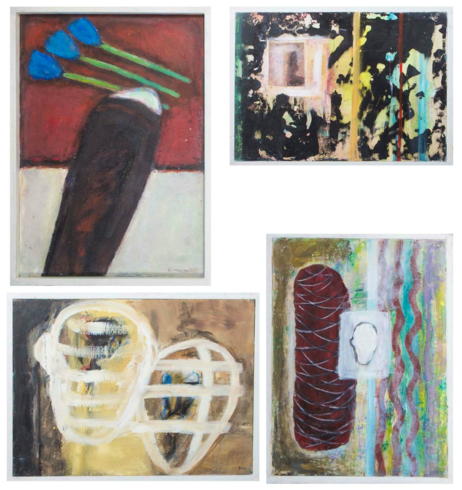 Helen Nieuwendijk - Acryl op paneel, Lot van 4 werken - Ingelijst verkocht voor € 20!