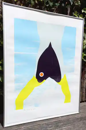 Han Schuil - Abstracte compositie, zeefdruk (netjes ingelijst) verkauft für € 75!