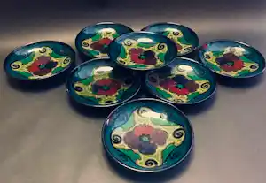 Plateelbakkerij Zuid-Holland - Zeldzame set (8x) Antiek Gouds Plateel – PZH – Schilder Aaltje Kraan vendu pour 40€ !
