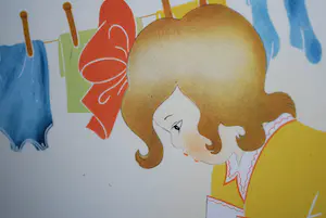 Willy Schermele - Poppenwasdag - ingelijste kleurenlitho uit 1937 -> GRATIS verzending NL kopen? Bied vanaf 50!