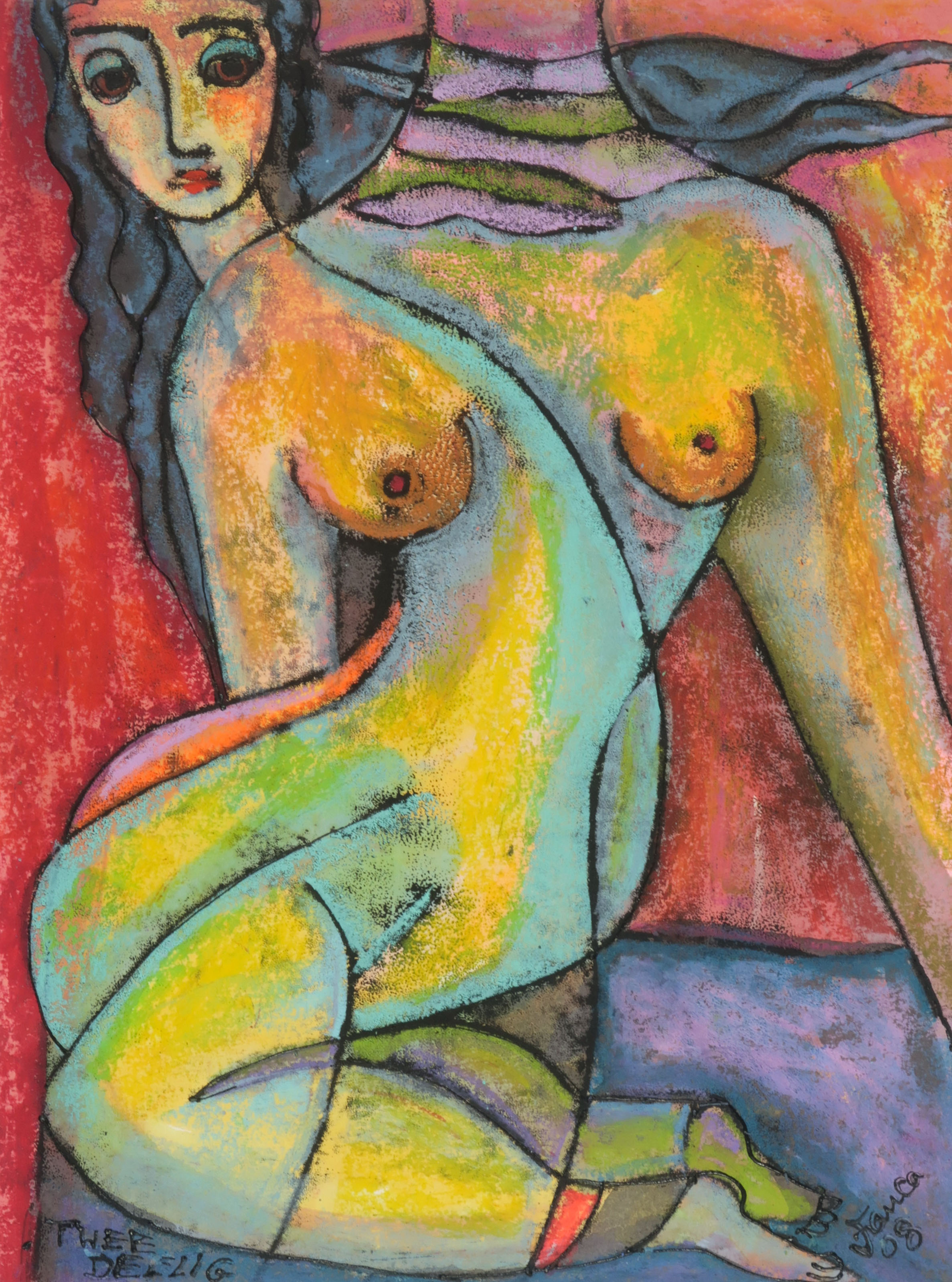 Franca Muller Jabusch - Gemengde techniek, o.a. krijt en acryl, Tweedelig - Ingelijst kopen? Bied vanaf 45!