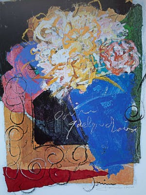 Buy Ger Doornink - Bouquet en bleu - originele litho, genummerd 470/1000 en handgesigneerd? Bid from 25!