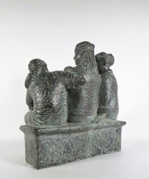 Karin Beek - Groot en zwaar bronzen beeld van drie zusjes op een bankje kopen? Bied vanaf 1000!