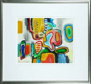 Hans Heijman - Acryl en krijt op papier, Zonder titel - Ingelijst verkocht voor € 80!