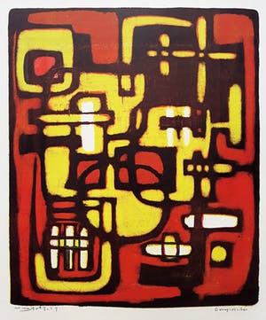 Wim Motz - Geometrisch abstracte compositie, litho kopen? Bied vanaf 75!