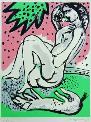 Corneille - NAAKTE VROUW / KLEURLITHO / 70x50cm / SIG / 1973 verkocht voor € 130!