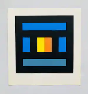 Ian Tyson - blue , yellow, orange (geometrisch abstract) verkauft für € 81!