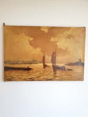 Anthonie Pieter Schotel - Schepen op de rivier bij Dordrecht verkocht voor € 350!