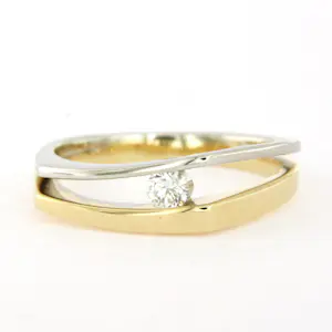 Buy 14k bicolour gouden ring met briljant geslepen diamant 0.15ct - rm 18? Bid from 400!