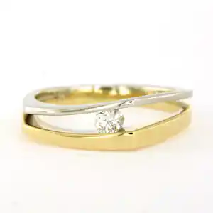 Buy 14k bicolour gouden ring met briljant geslepen diamant 0.15ct - rm 18? Bid from 400!