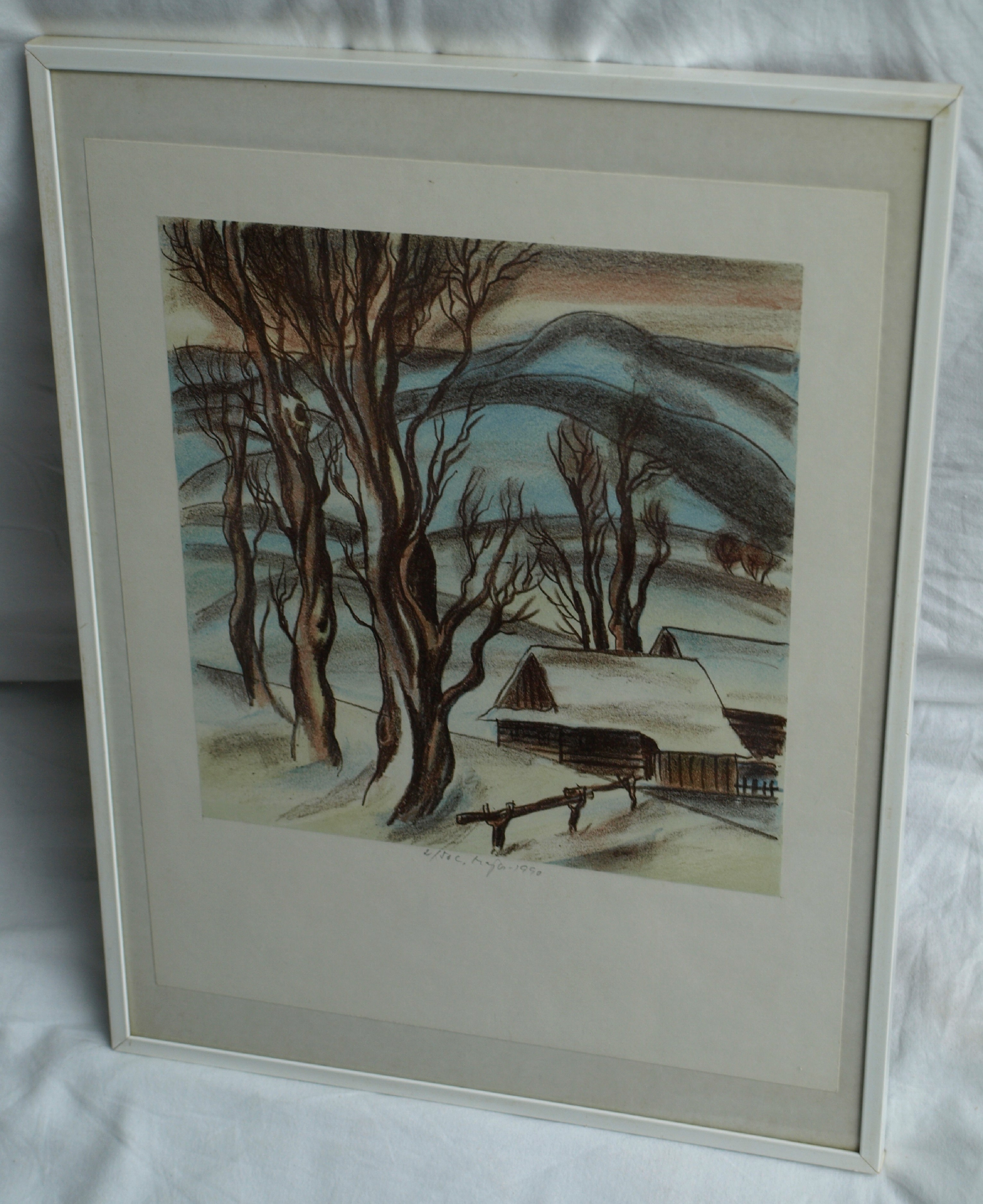Luděk Majer - Litho, Winterlandschap 2 – gesigneerd & ingelijst – nr 2/50 - 1990 kopen? Bied vanaf 1!