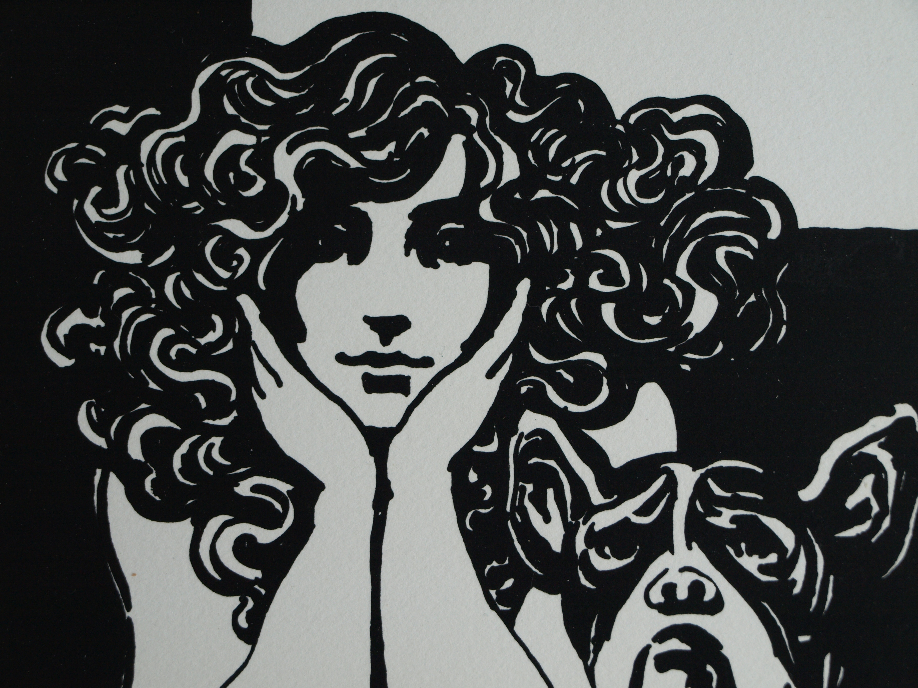 Niet of onleesbaar gesigneerd - Onduidelijke signatuur - Zeefdruk , Vrouw met hond - 1980 kopen? Bied vanaf 1!