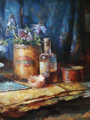 Rene Jansen - Blauwe anemonen in geel blikje kopen? Bied vanaf 1800!