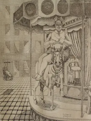 Herman Gordijn - Draaimolen – ingelijste gesigneerde ets kopen? Bied vanaf 299!