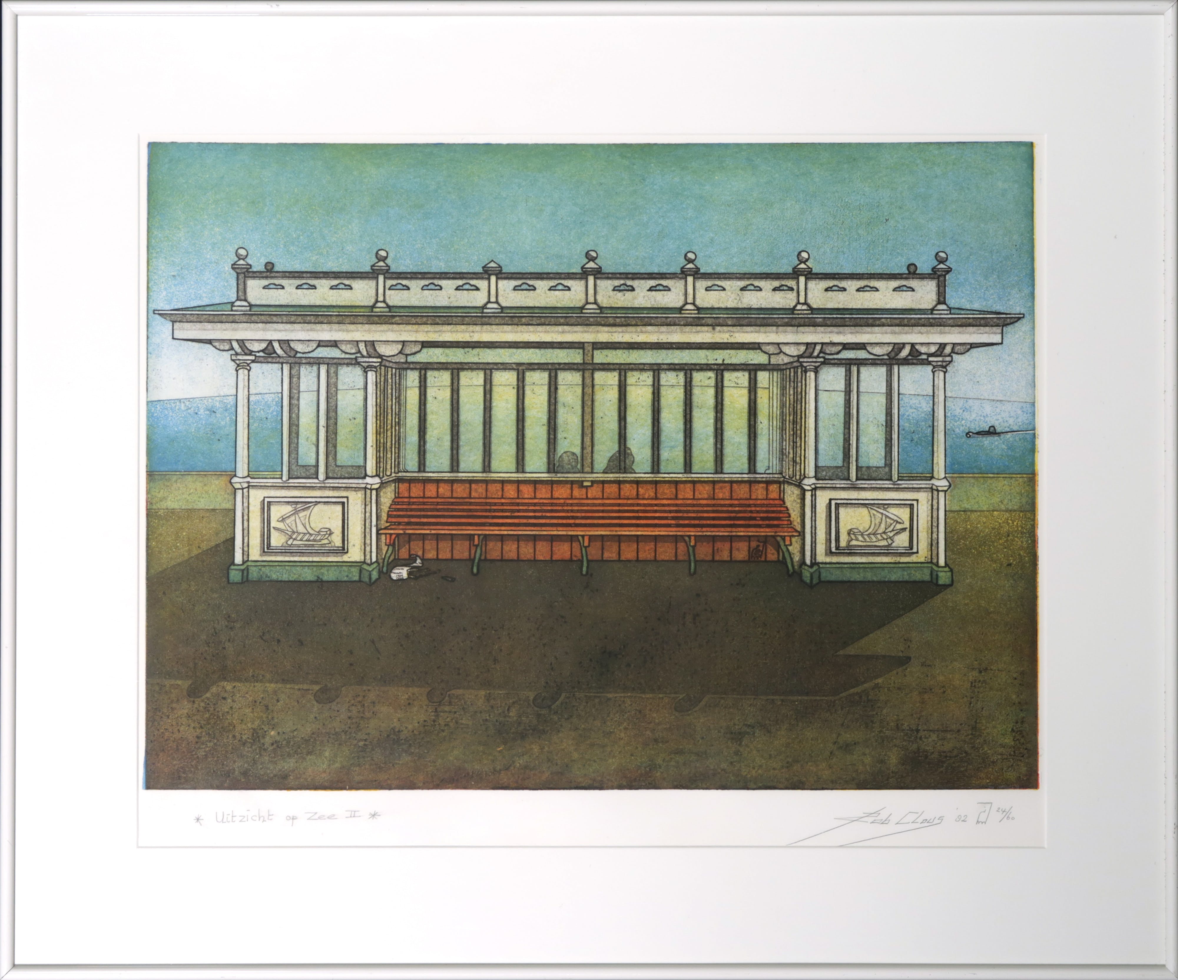Rob Clous - Kleurenets en aquatint - Uitzicht op zee - Ingelijst verkocht voor € 40!