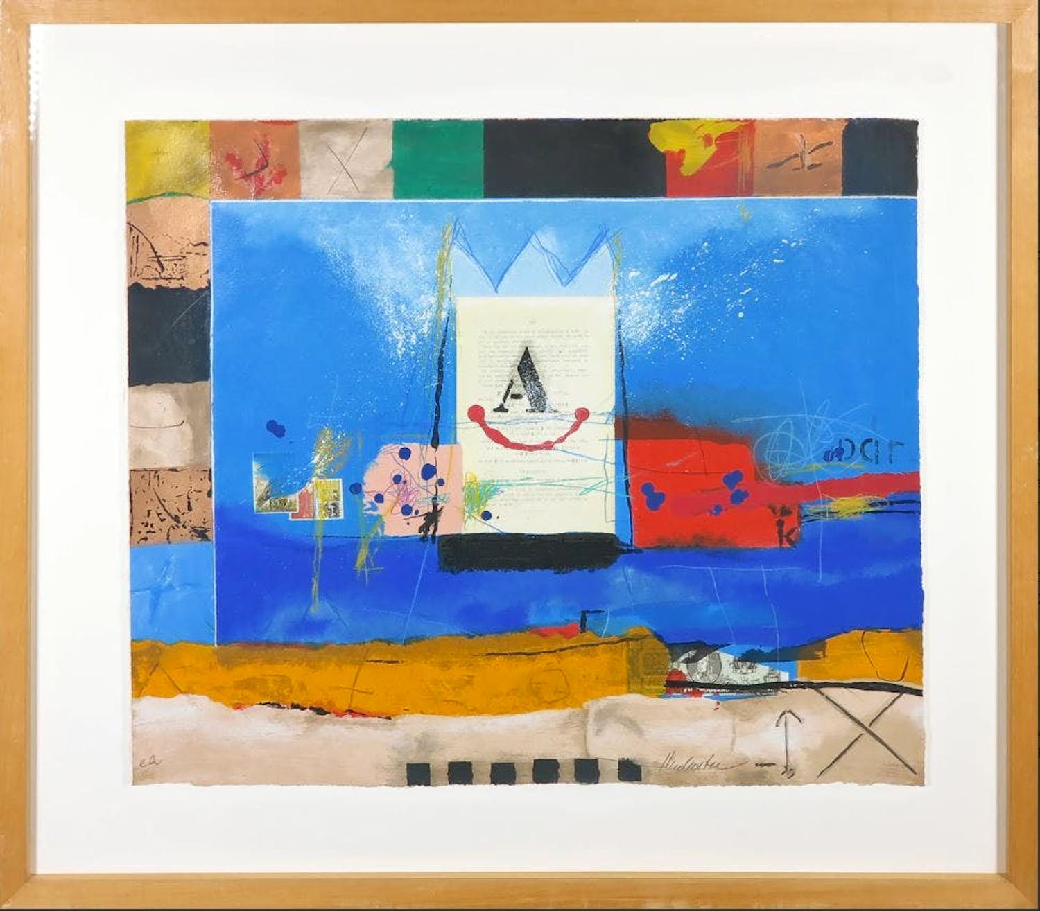 Theo Koster - E21322 Zeefdruk, Vierkant blauw - Ingelijst verkocht voor € 50!