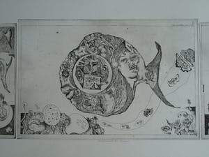 Ab Steenvoorden - Ets , Monument der Vissen – Surrealistische voorstelling, 1971 - 16½ x 41 cm kopen? Bied vanaf 1!