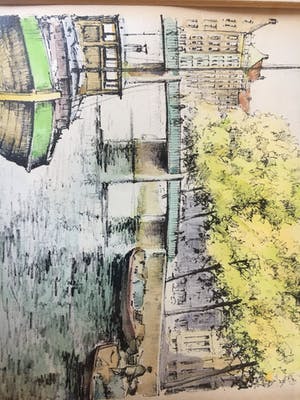 Niet of onleesbaar gesigneerd - Onduidelijke signatuur : Aquarel / tekening – Westertoren - Ingelijst kopen? Bied vanaf 1!