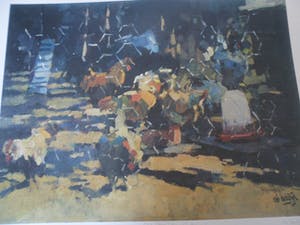 Rob Houdijk - Offset-litho, Titel, "Kippenhok". kopen? Bied vanaf 30!