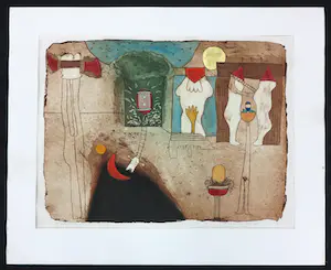 Michel van Overbeeke - Ets/aquatint met bladgoud, Different houses I kopen? Bied vanaf 50!