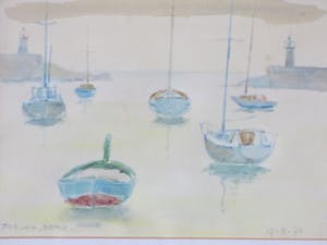 Jos van den Berg - Havengezicht bij kalm weer - Aquarel kopen? Bied vanaf 50!