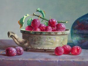 Hans Habraken - Stilleven druiven, pruimen, en een fles. kopen? Bied vanaf 795!