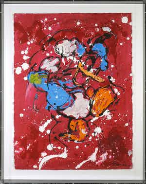 Don Ken - Gemengde techniek op papier, Gogogo - Ingelijst verkocht voor € 1!