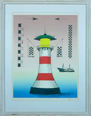 Helmut Böhm - Ets, Vuurtoren - Ingelijst vendu pour 40€ !