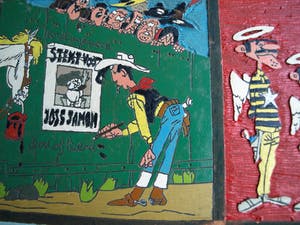 Curiosa - 12 Uit linoleum gesneden covers Lucky Luke – Groot – jaren ‘70 kopen? Bied vanaf 1!
