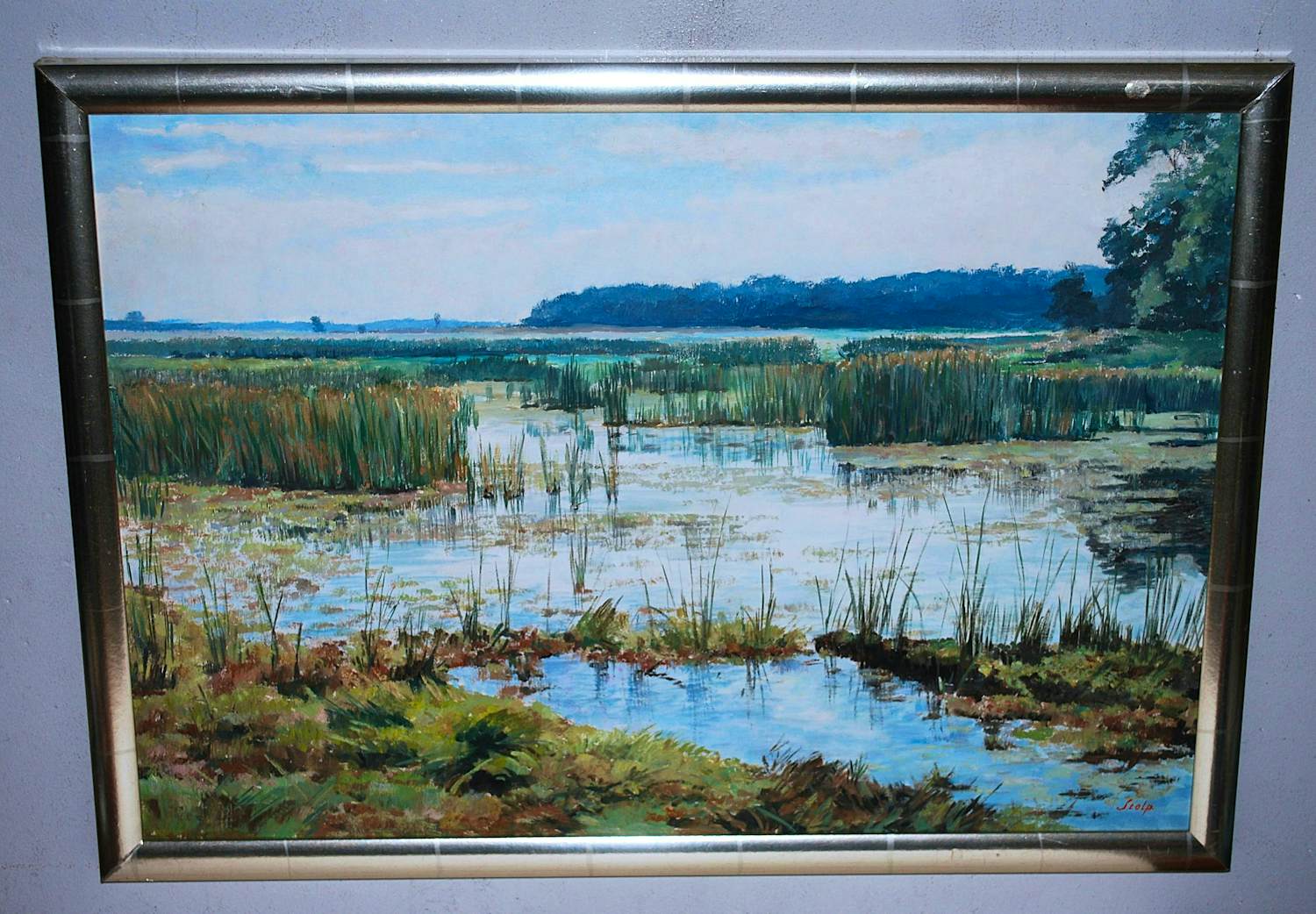 Simon Stolp - Het Naardermeer - groot olieverfschilderij - mooi ingelijst kopen? Bied vanaf 150!