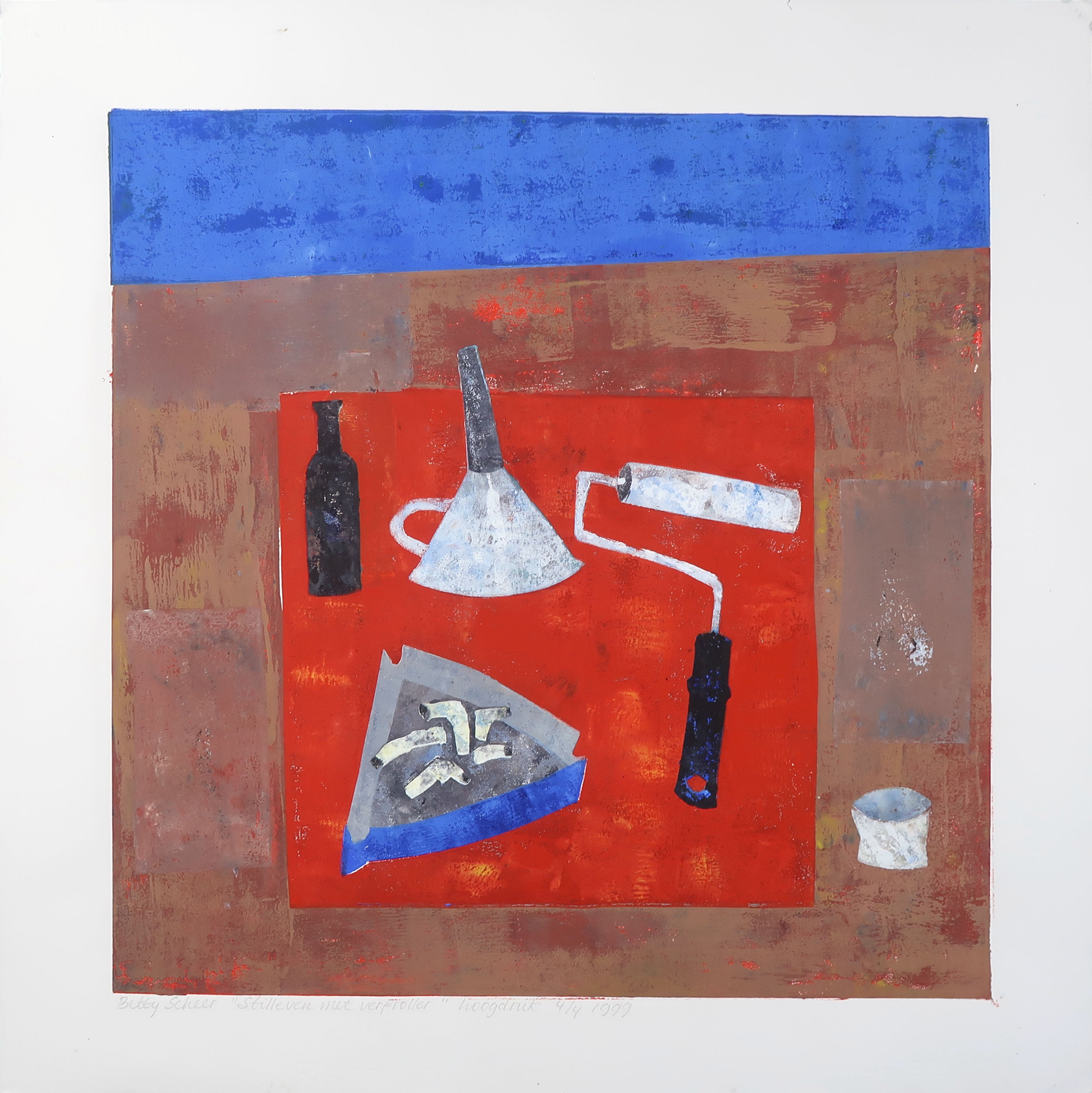 Betty Scheer - Linosnede, Stilleven met verfroller kopen? Bied vanaf 20!