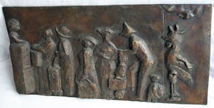 Carla Commijs - Bronzen plaquette, “Wachten in de rij....” – gesigneerd – 19 kg kaufen? Bieten Sie von 425!