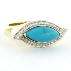 14k gouden ring met turkoois en briljant geslepen diamanten tot circa 0,15ct kopen? Bied vanaf 710!