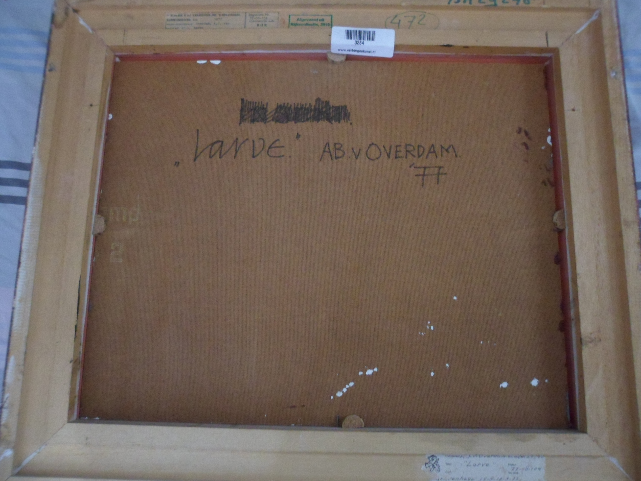 Ab van Overdam - Acrylverf op paneel, Titel "larve". kopen? Bied vanaf 25!