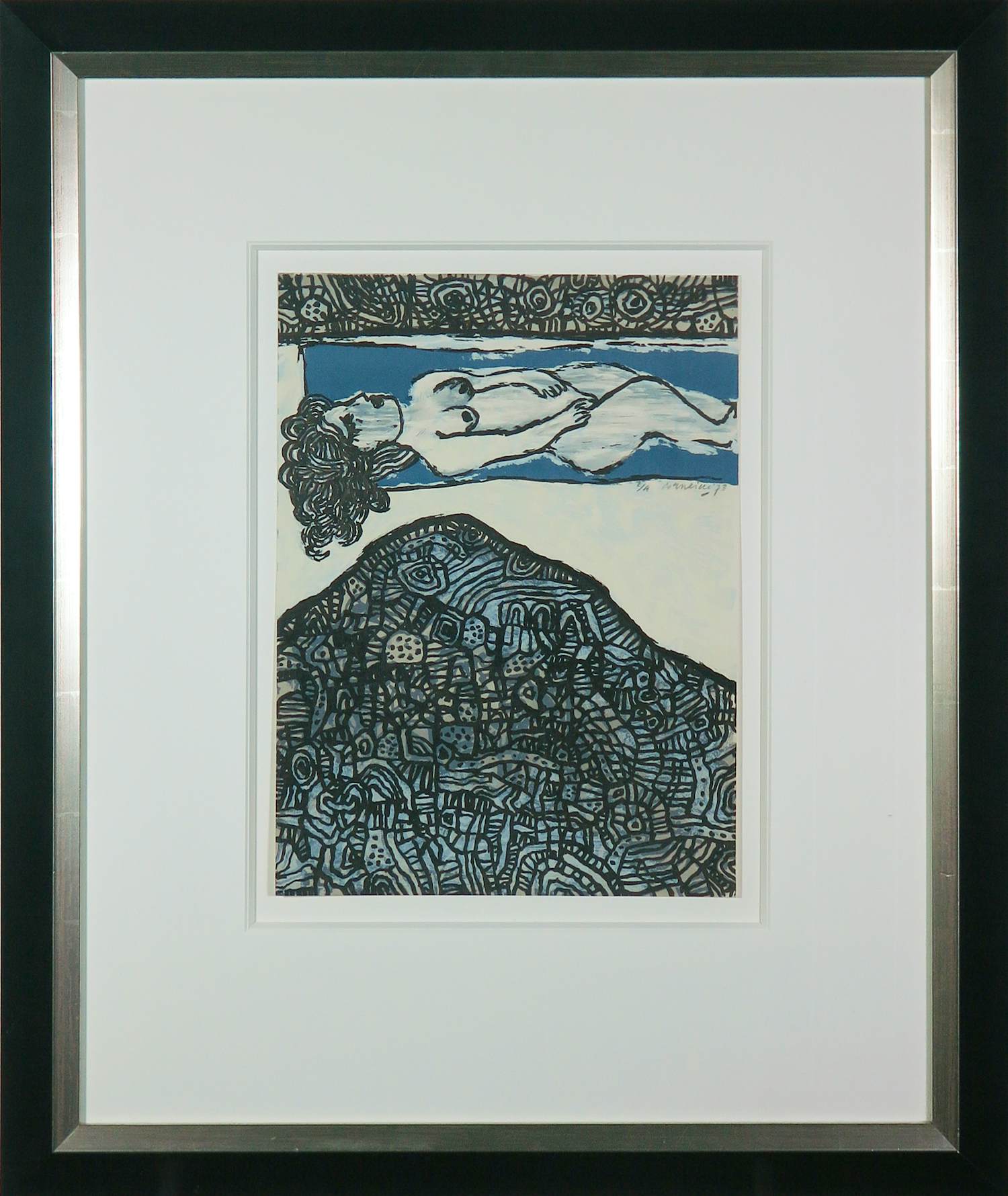 Corneille - Zeefdruk, Souvenir de L' amante en montagne - Ingelijst verkocht voor € 300!