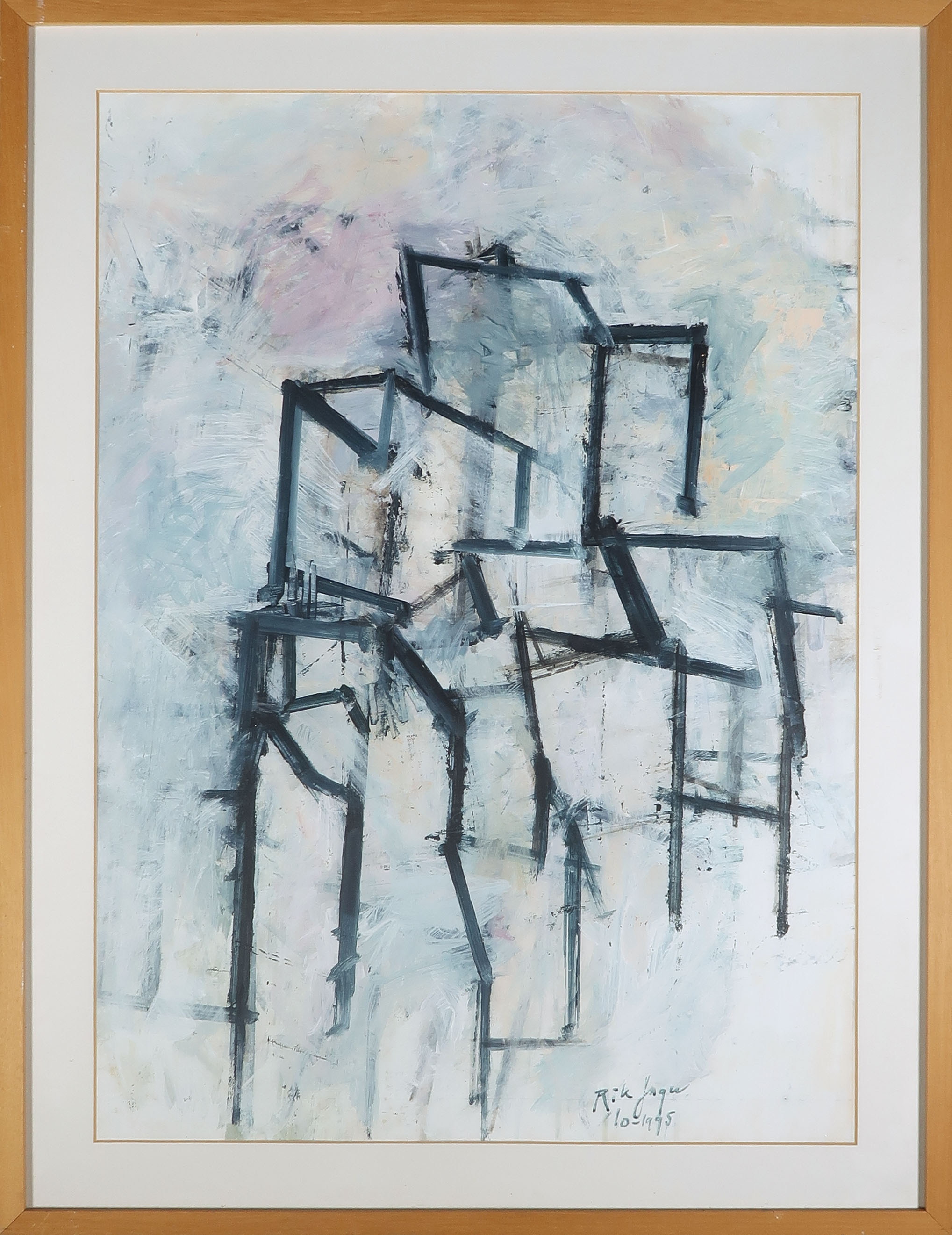 Rik Jager - Acryl op papier, Rotslandschap - Ingelijst verkocht voor € 100!