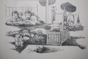 Pim Olivier - litho 1969 - 2 mannen bij een etspers kopen? Bied vanaf 20!