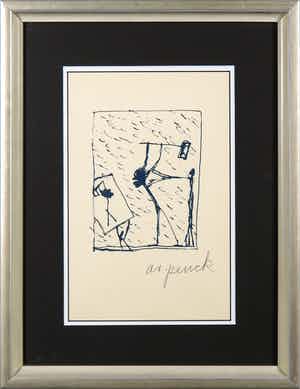 A.R. Penck - Zeldzame handgesigneerde litho, Zonder titel - Ingelijst verkocht voor € 1!