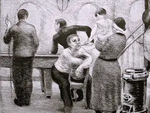 Wim Oepts - Originele en vroege (1934) figuratieve Lithografie "In Het Café" gesigneerd kopen? Bied vanaf 65!