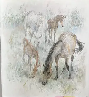 Piet Klaasse - Paarden, proefdruk offsetlitho, 2-zijdig bedrukt, gesigneerd in druk kopen? Bied vanaf 50!