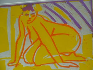 Pim Schilt - Linosnede, titel, Knielend Naakt, uit 1983 kopen? Bied vanaf 40!