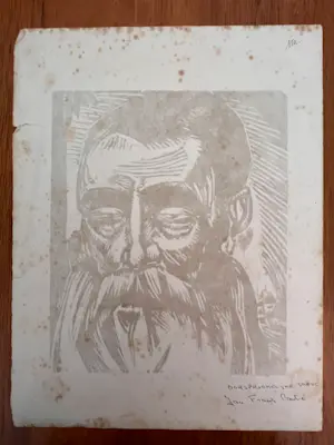 AcheterJan Frans Cantre - Gesigneerde originele linosnede - 1932 - "Herderskop"? Enchérissez de 65!