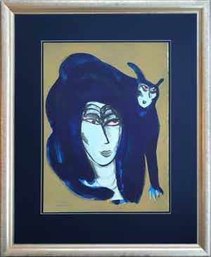 Corneille - "Femme au chat bleu" - Groot - Imposant ingelijst (Nieuw) verkocht voor € 670!