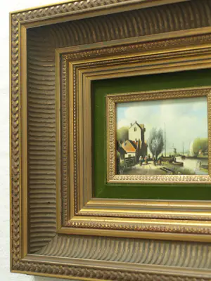 Jens Joppe - Miniatuurschilderij “Dorpje a/h water” , olieverf op panneel – 7 x 9 cm. kopen? Bied vanaf 100!