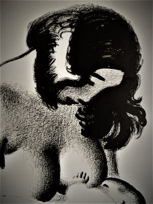 Aage Sikker Hansen - Originele 1937 Lithografie - Morn og Barn - gesigneerd - GROOT! kopen? Bied vanaf 64!