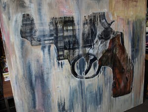 Ronald Hooft - Zeer groot schilderij (200 x 200 cm), “Gun” – New York, 1992 kopen? Bied vanaf 1!